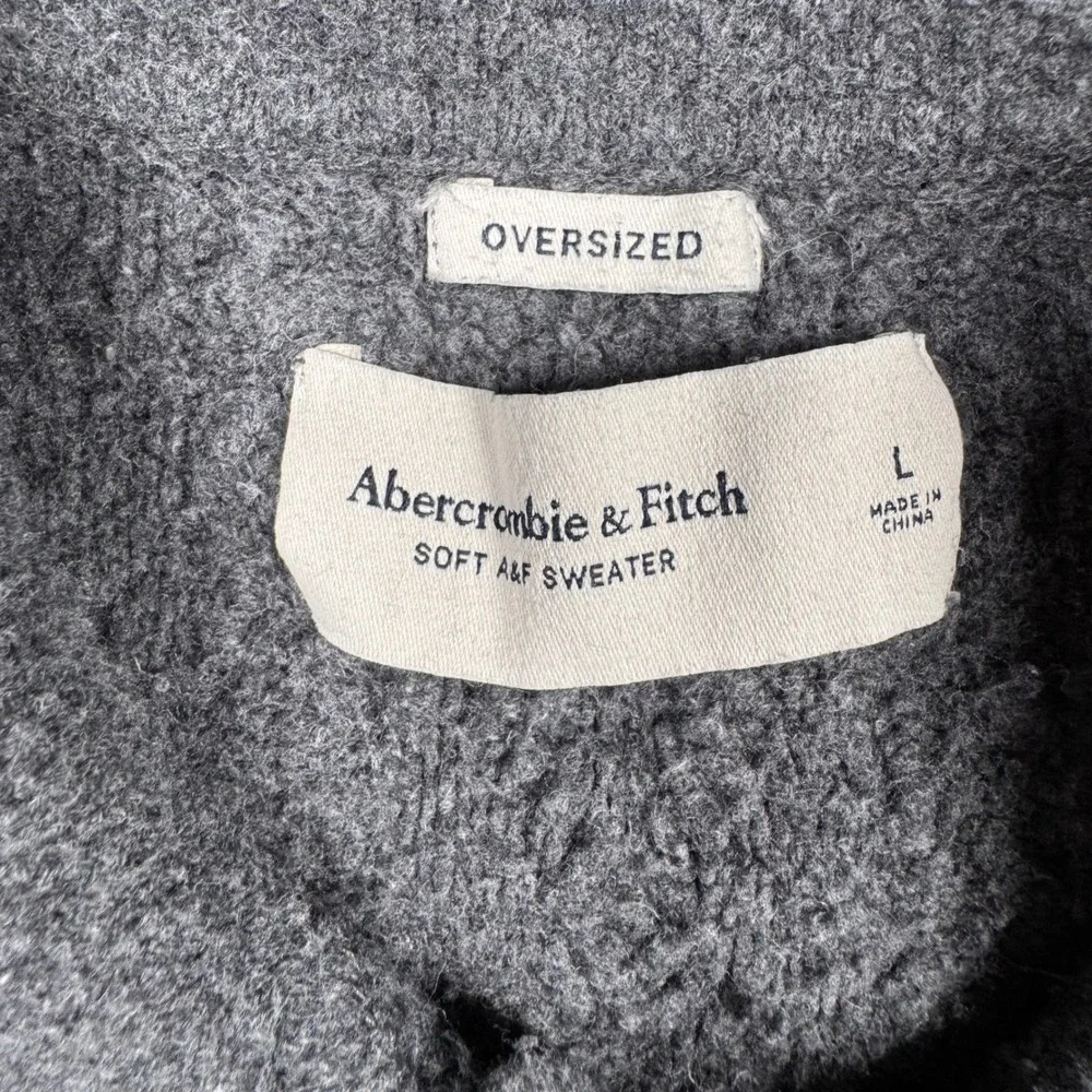 Abercrombie & Fitch Polo Sweater Mens Large Gray Cable Knit Oversized 12050419 - Picture 5 of 8